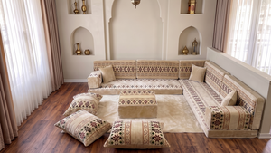 Beige Baghdad Ethnic: Arabic Floor Seating – Floor Sofa With Backrest – Moroccan Style Couch – Modular Sofa Cushions