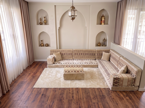 Beige Baghdad Ethnic: Arabic Floor Seating – Floor Sofa With Backrest – Moroccan Style Couch – Modular Sofa Cushions