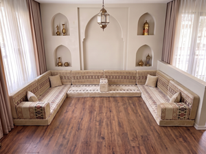 Beige Baghdad Ethnic: Arabic Floor Seating – Floor Sofa With Backrest – Moroccan Style Couch – Modular Sofa Cushions
