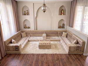 Beige Baghdad Ethnic: Arabic Floor Seating – Floor Sofa With Backrest – Moroccan Style Couch – Modular Sofa Cushions