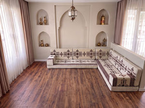 Ensemble de canapé en forme de L d'une épaisseur de 4'', canapé d'angle arabe au sol, canapé turc bleu marine en forme de L, coussins orientaux de sol, Majlis arabe, canapé traditionnel de salon, ensemble Jalsa arabe