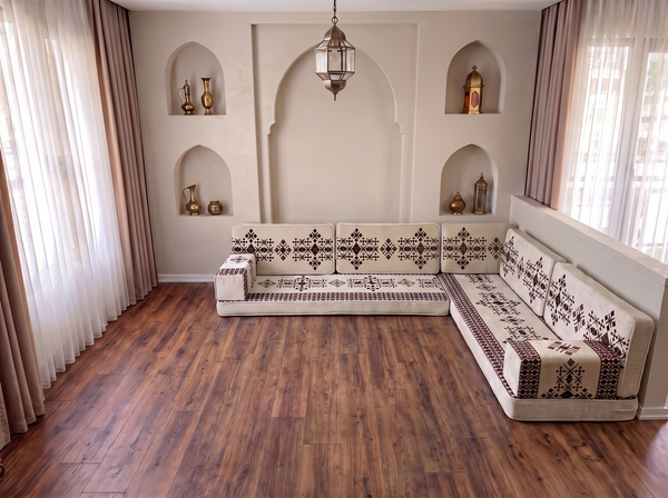 Ensemble de canapé en forme de L d'une épaisseur de 4'', canapé d'angle arabe au sol, canapé turc bleu marine en forme de L, coussins orientaux de sol, Majlis arabe, canapé traditionnel de salon, ensemble Jalsa arabe