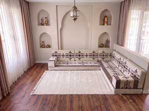 Ensemble de canapé en forme de L d'une épaisseur de 4'', canapé d'angle arabe au sol, canapé turc bleu marine en forme de L, coussins orientaux de sol, Majlis arabe, canapé traditionnel de salon, ensemble Jalsa arabe