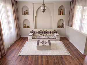 Canapé arabe bleu marine avec canapé ottoman et tapis, siège coussin de sol, ensemble Jalsa arabe, canapé modulaire, siège de canapé arabe, canapé marocain