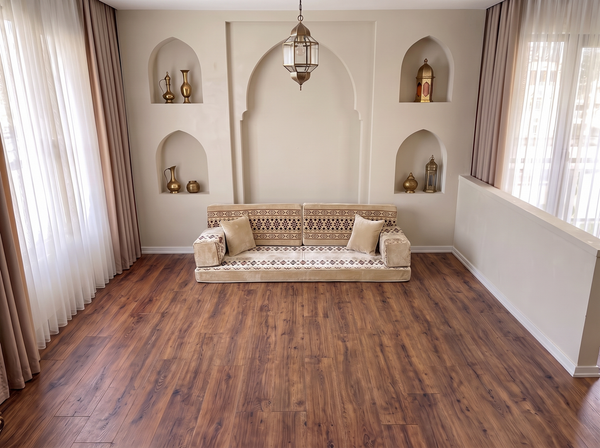 Beige Baghdad Ethnic: Arabic Floor Seating – Floor Sofa With Backrest – Moroccan Style Couch – Modular Sofa Cushions