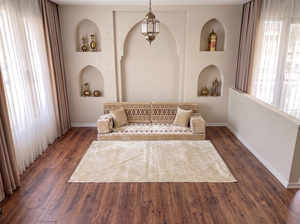 Beige Baghdad Ethnic: Arabic Floor Seating – Floor Sofa With Backrest – Moroccan Style Couch – Modular Sofa Cushions