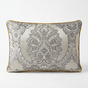 Sage Olive Forest Hymn: Empire Style Lumbar Pillow – Damask Jacquard – Trim