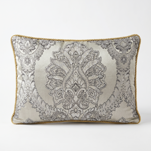 Sage Olive Forest Hymn: Empire Style Lumbar Pillow – Damask Jacquard – Trim