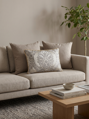 Sage Olive Forest Hymn: Empire Style Lumbar Pillow – Damask Jacquard – Trim