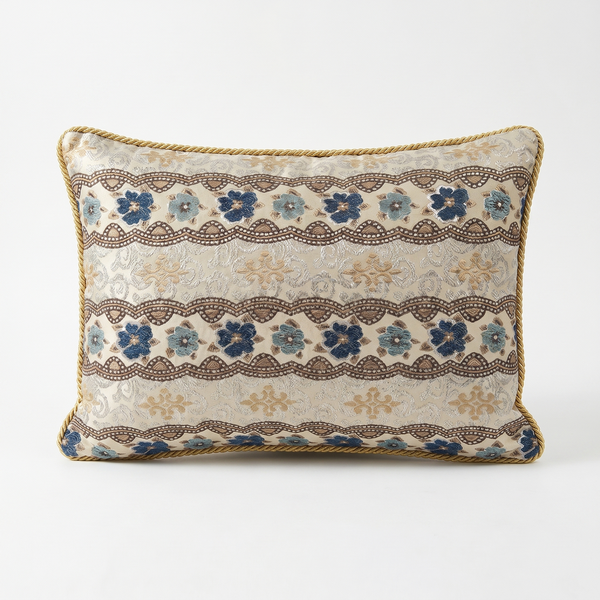 Cream Floral Garden Trail: Grandmillennial Lumbar Pillow Cover – Damask – Embroidered