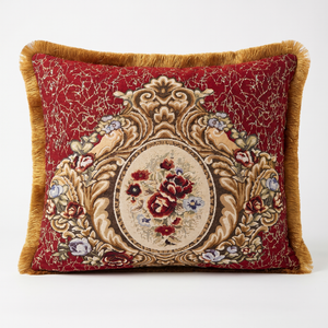 Garnet Cameo: Old Money Damask Cushion Cover – Baroque Lumbar – Cord Trim