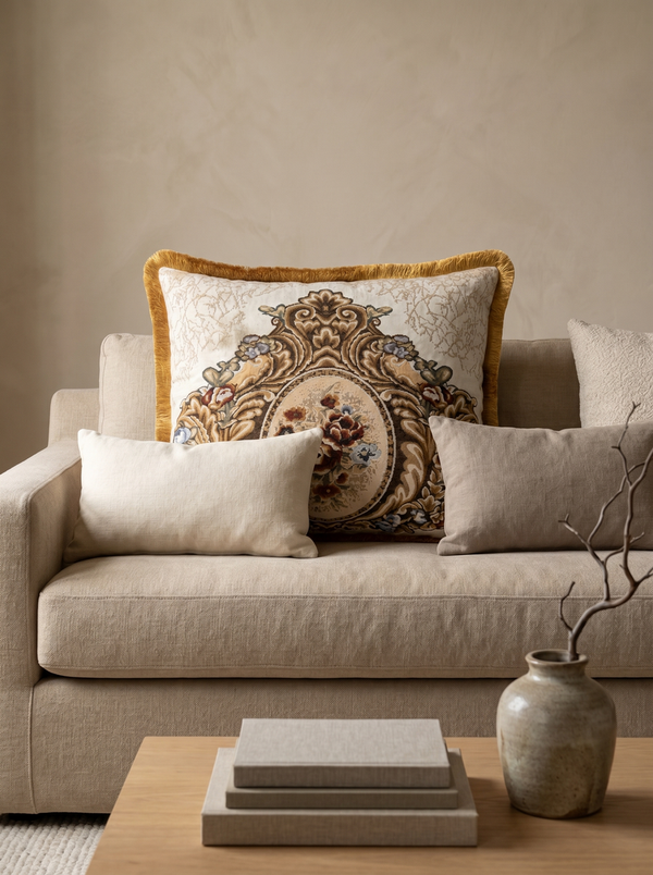 Garnet Cameo: Old Money Damask Cushion Cover – Baroque Lumbar – Cord Trim