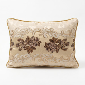 Cream Burgundy Garnet Trail: Old Money Damask Cushion Cover – Baroque Lumbar – Cord Trim