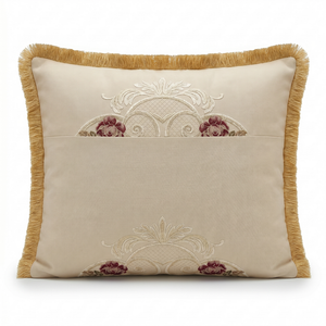 Cream Ghost Damask: Coquette Damask Lumbar Cushion – Embroidered – Rope Piping