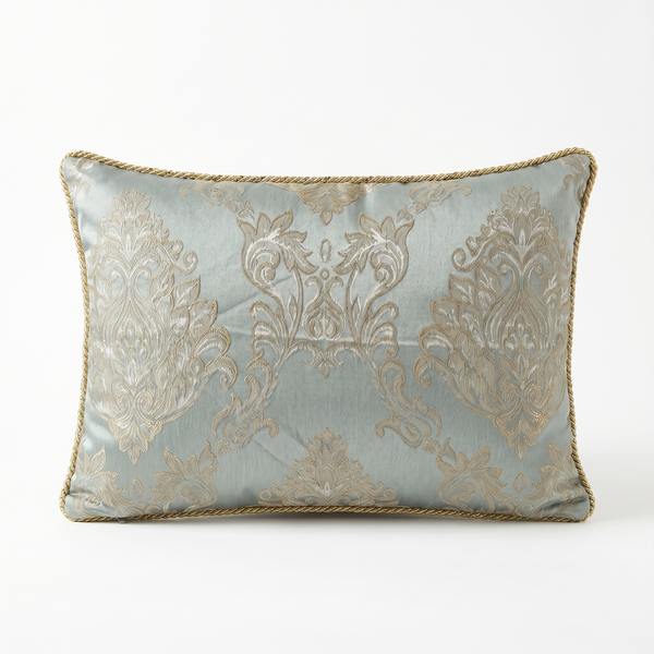 Mint Gold Gilded Crown: Bridgerton Aesthetic Pillow Cover – Damask Lumbar – Jacquard