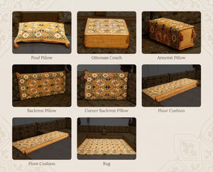 Gold Pinar Arabic floor sofa - all pieces