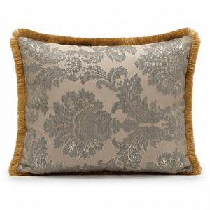 Gray Damask: Hollywood Regency Lumbar Pillow – Damask – Corded Edge