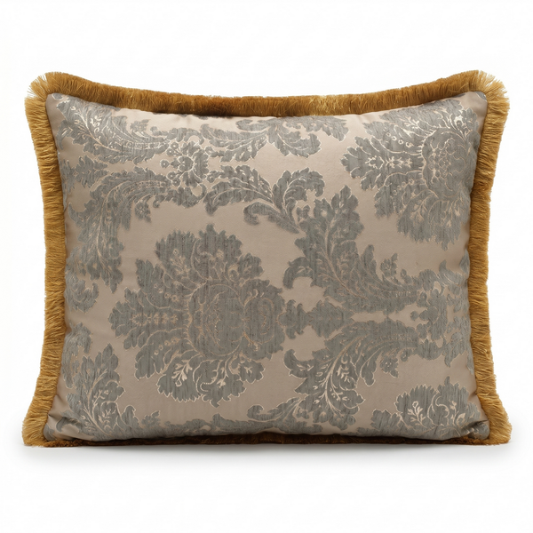 Gray Damask: Hollywood Regency Lumbar Pillow – Damask – Corded Edge