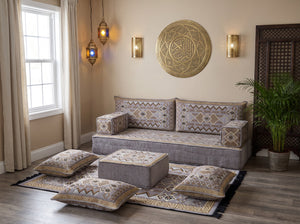 Gray Ornate Illusion pattern Arabic floor sofa set, photo 5 of 8