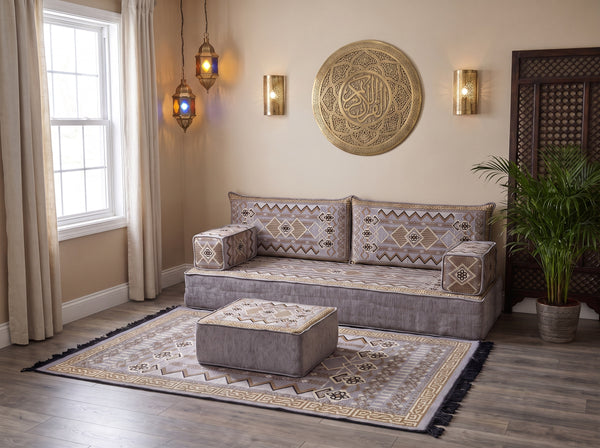 Gray Ornate Illusion pattern Arabic floor sofa set, photo 6 of 8