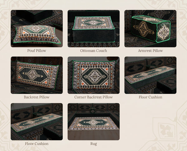 Green Saray Arabic floor sofa - all pieces