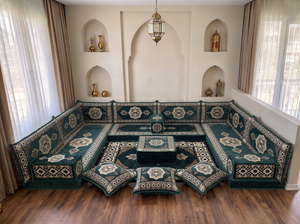Coussins de sol bordeaux en forme de U, ensemble de Majlis arabes modernes, ensemble de canapés de sol, canapé ethnique, Jalsa arabe, canapé marocain