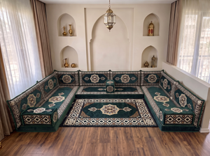Coussins de sol bordeaux en forme de U, ensemble de Majlis arabes modernes, ensemble de canapés de sol, canapé ethnique, Jalsa arabe, canapé marocain