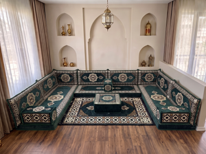 Coussins de sol bordeaux en forme de U, ensemble de Majlis arabes modernes, ensemble de canapés de sol, canapé ethnique, Jalsa arabe, canapé marocain