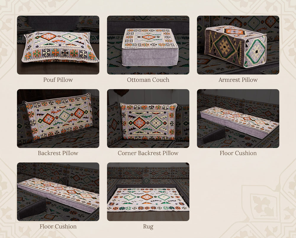 Grey Anatolia Arabic floor sofa - all pieces