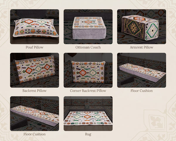 Grey Anatolia Arabic floor sofa - all pieces