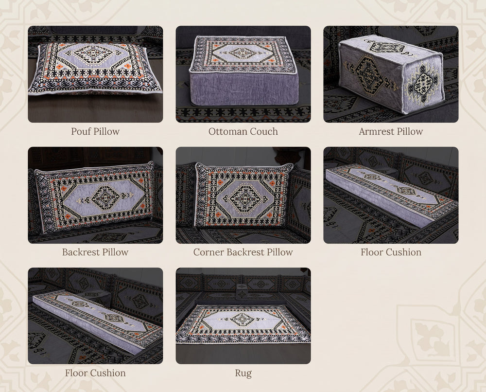Grey Saray Arabic floor sofa - all pieces