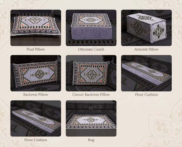 Grey Saray Arabic floor sofa - all pieces