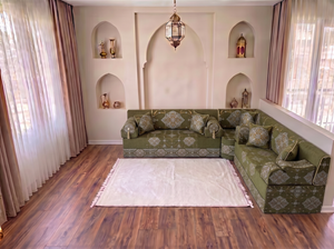 Ensemble de canapé en forme de L d'une épaisseur de 4'', canapé d'angle arabe au sol, canapé turc bleu marine en forme de L, coussins orientaux de sol, Majlis arabe, canapé traditionnel de salon, ensemble Jalsa arabe