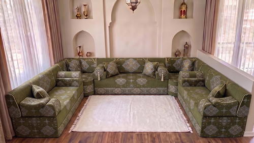 Ensemble de canapé en forme de L d'une épaisseur de 4'', canapé d'angle arabe au sol, canapé turc bleu marine en forme de L, coussins orientaux de sol, Majlis arabe, canapé traditionnel de salon, ensemble Jalsa arabe