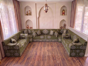 Ensemble de canapé en forme de L d'une épaisseur de 4'', canapé d'angle arabe au sol, canapé turc bleu marine en forme de L, coussins orientaux de sol, Majlis arabe, canapé traditionnel de salon, ensemble Jalsa arabe