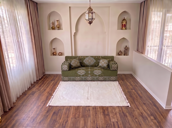Ensemble de canapé en forme de L d'une épaisseur de 4'', canapé d'angle arabe au sol, canapé turc bleu marine en forme de L, coussins orientaux de sol, Majlis arabe, canapé traditionnel de salon, ensemble Jalsa arabe