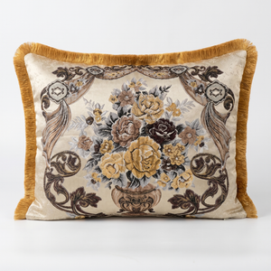 Beige Heirloom Veil: Shabby Chic Damask Pillow Cover – Embroidered Lumbar
