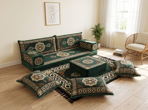 Canapé arabe bleu marine avec canapé ottoman et tapis, siège coussin de sol, ensemble Jalsa arabe, canapé modulaire, siège de canapé arabe, canapé marocain