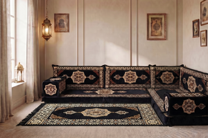 4 Zoll dickes L-Sofa-Set, arabisches Ecksofa, L-förmiges marineblaues türkisches Sofa, orientalische Bodenkissen, arabischer Majlis, traditionelles Wohnzimmersofa, arabisches Jalsa-Set