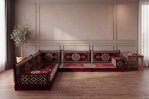 4 Zoll dickes L-Sofa-Set, arabisches Ecksofa, L-förmiges marineblaues türkisches Sofa, orientalische Bodenkissen, arabischer Majlis, traditionelles Wohnzimmersofa, arabisches Jalsa-Set