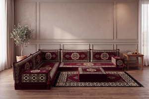 4 Zoll dickes L-Sofa-Set, arabisches Ecksofa, L-förmiges marineblaues türkisches Sofa, orientalische Bodenkissen, arabischer Majlis, traditionelles Wohnzimmersofa, arabisches Jalsa-Set