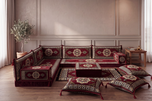 4 Zoll dickes L-Sofa-Set, arabisches Ecksofa, L-förmiges marineblaues türkisches Sofa, orientalische Bodenkissen, arabischer Majlis, traditionelles Wohnzimmersofa, arabisches Jalsa-Set