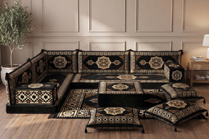 4 Zoll dickes L-Sofa-Set, arabisches Ecksofa, L-förmiges marineblaues türkisches Sofa, orientalische Bodenkissen, arabischer Majlis, traditionelles Wohnzimmersofa, arabisches Jalsa-Set