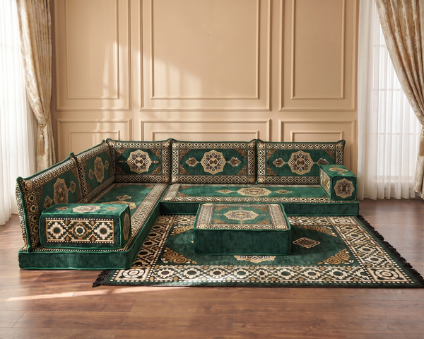 Ensemble de canapé en forme de L d'une épaisseur de 4'', canapé d'angle arabe au sol, canapé turc bleu marine en forme de L, coussins orientaux de sol, Majlis arabe, canapé traditionnel de salon, ensemble Jalsa arabe