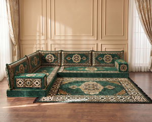 Ensemble de canapé en forme de L d'une épaisseur de 4'', canapé d'angle arabe au sol, canapé turc bleu marine en forme de L, coussins orientaux de sol, Majlis arabe, canapé traditionnel de salon, ensemble Jalsa arabe
