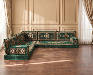Ensemble de canapé en forme de L d'une épaisseur de 4'', canapé d'angle arabe au sol, canapé turc bleu marine en forme de L, coussins orientaux de sol, Majlis arabe, canapé traditionnel de salon, ensemble Jalsa arabe