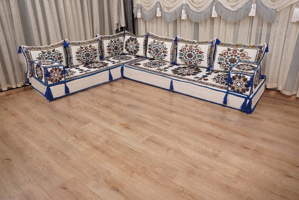 White Bursa Silk Trail: Single Floor Sofa Set – Arabic Majlis Sofa – Oriental Cushion Set – Turkish Moroccan Floor Couch