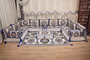 White Bursa Silk Trail: Single Floor Sofa Set – Arabic Majlis Sofa – Oriental Cushion Set – Turkish Moroccan Floor Couch