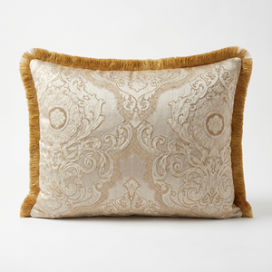 Cream Gold Honey Court: Maximalist Baroque Cushion – Damask Lumbar – Cord Trim