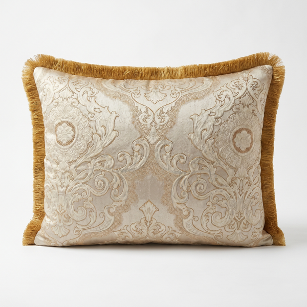 Cream Gold Honey Court: Maximalist Baroque Cushion – Damask Lumbar – Cord Trim